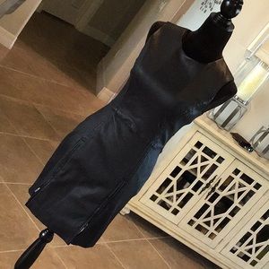 Theory Fraylan back zip leather dress, zipper detail, black, size 6